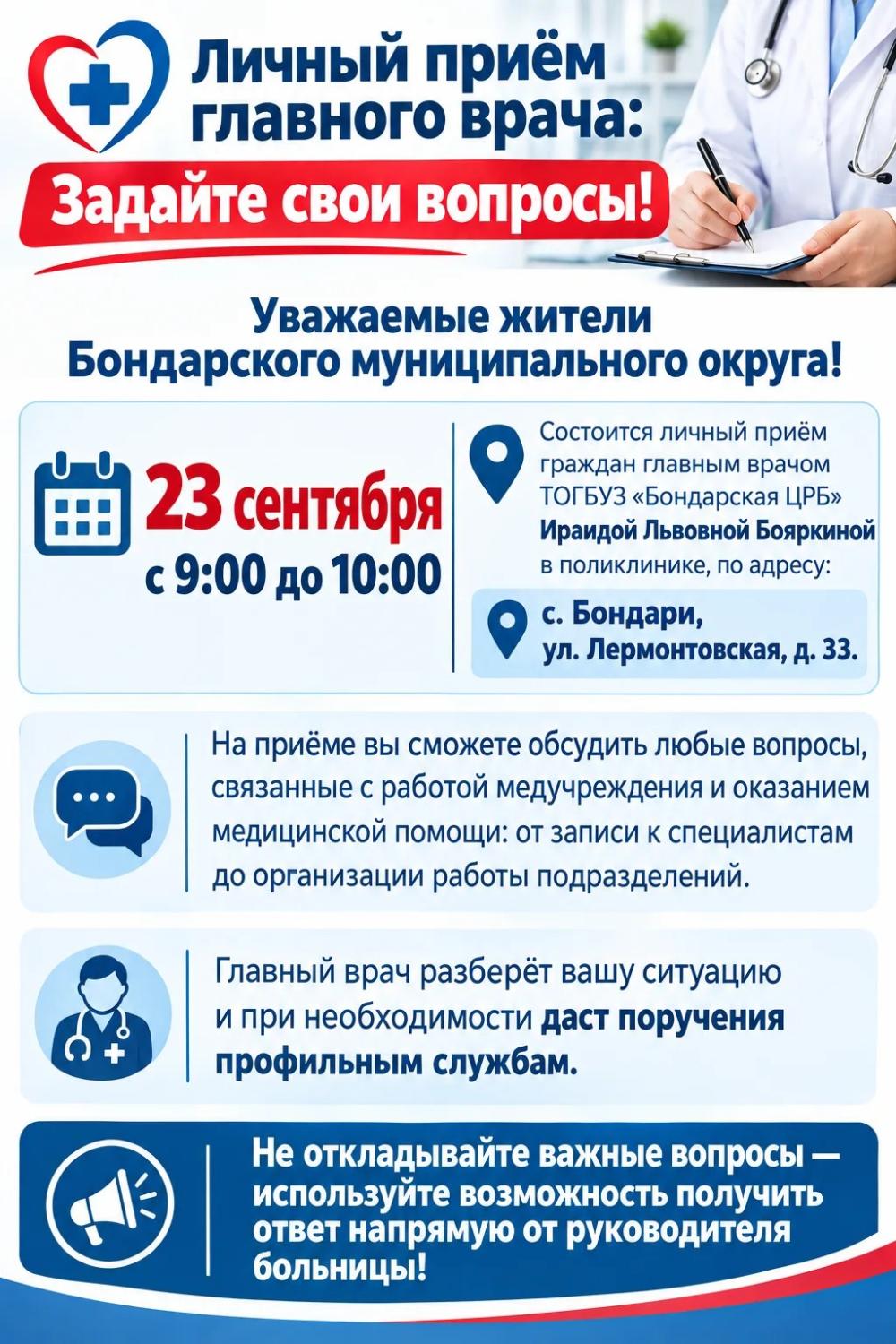 Личный приём главного врача 23.09